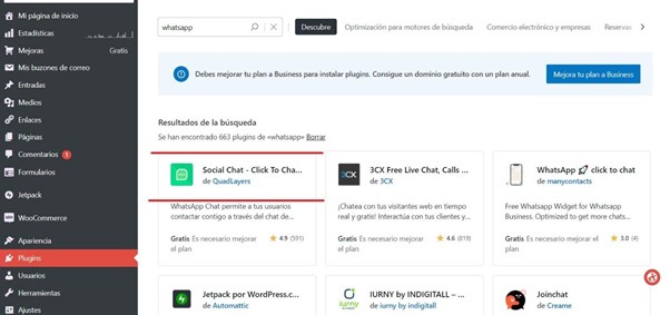 Elige el Plug in de tu preferencia